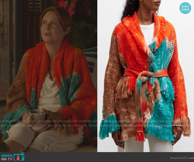 Alanui California Dreamin Wool Cardigan worn by Miranda Hobbs (Cynthia Nixon) on And Just Like That