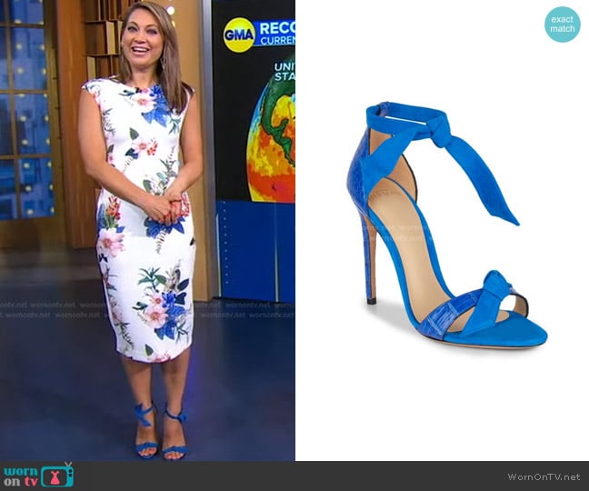 Alexandre Birman Clarita Crocodile Leather & Suede High Heel Sandals worn by Ginger Zee on Good Morning America