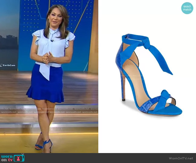 Alexandre Birman Clarita Crocodile Leather & Suede High Heel Sandals worn by Ginger Zee on Good Morning America