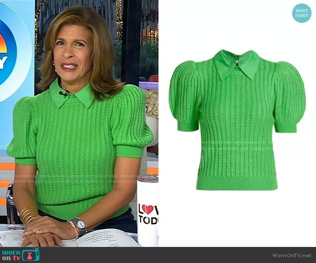 Alice + Olivia Chase Cable-Knit Puff-Sleeve Sweater worn by Hoda Kotb on Today