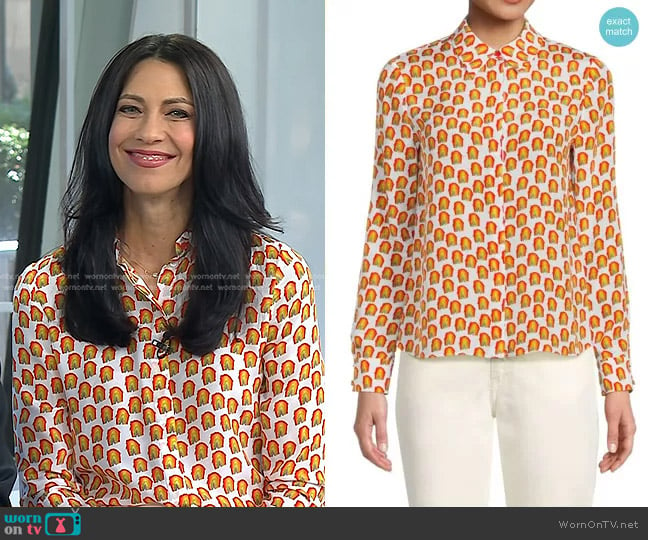 Alice + Olivia Willa Novelty Print Silk Shirt in World Love worn by Dr. Natalie Azar on Today