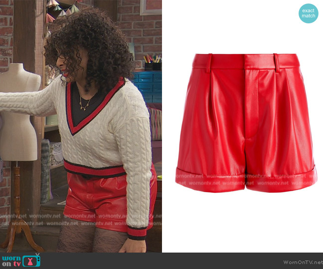 Alice + Olivia Conry vegan leather shorts worn by Raven Baxter (Raven-Symoné) on Ravens Home