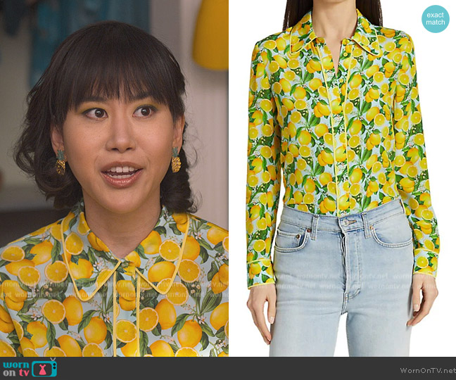 Alice + Olivia Willa Silk Blouse worn by Eleanor Wong (Ramona Young) on Never Have I Ever