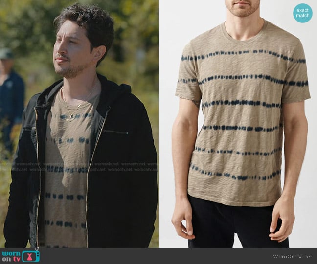 ATM Anthony Thomas Melillo Jersey Crew Neck Tee in Harvest/Black Slub worn by Eagan Tehrani (Ali Lopez-Soahili) on Manifest