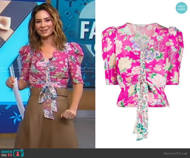 Sandro Becky Gathered-Front Top worn by Rebecca Jarvis on Good Morning America