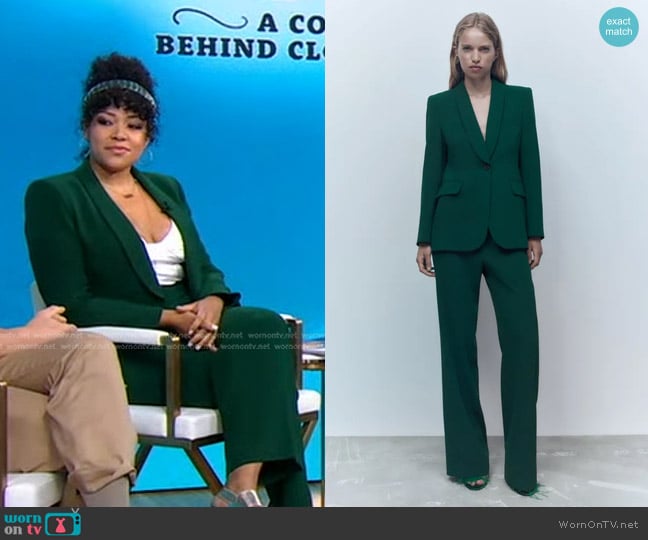 Zara Blazer with Tuxedo Collar and Pants worn by Lilli Cooper on Good Morning America