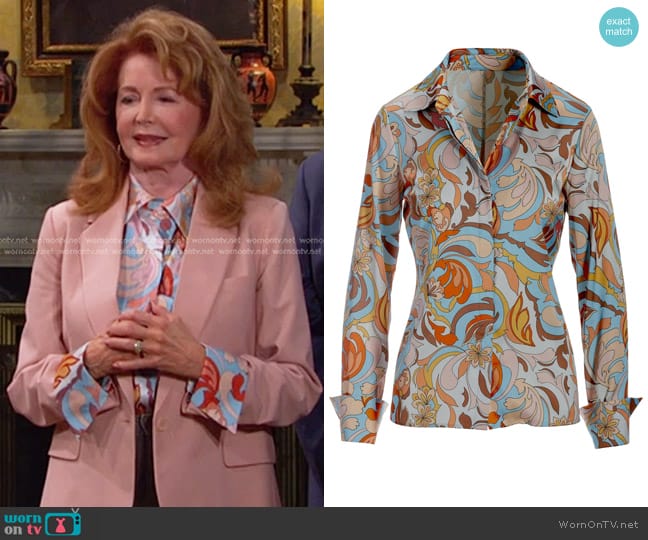 Boston Proper Folk Favorite Print Blouse worn by Maggie Horton (Suzanne Rogers) on Days of our Lives