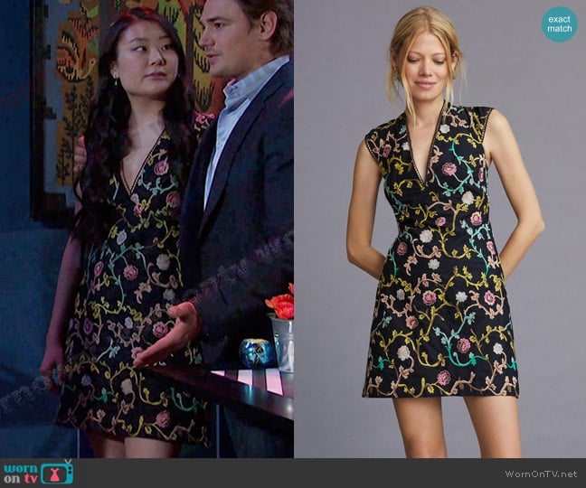 Anthropologie Embroidered Mini Dress worn by Wendy Shin (Victoria Grace) on Days of our Lives