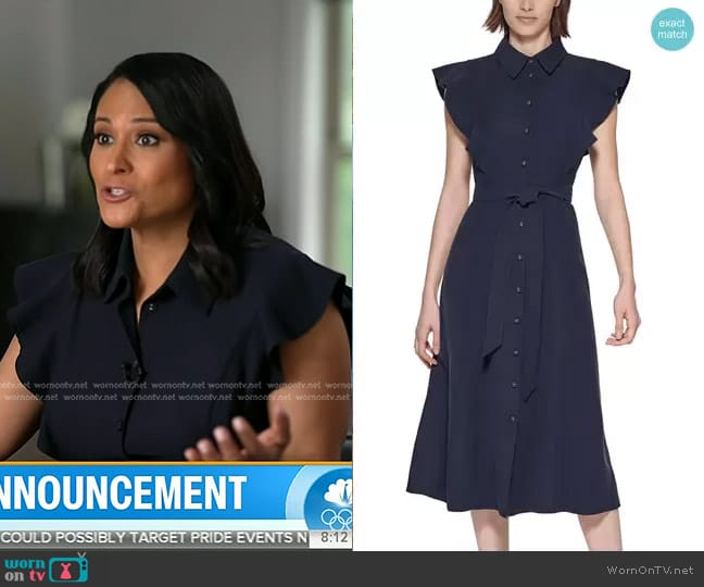 Calvin Klein Flutter-Sleeve Belted Shirtdress worn by Kristen Welker on Today