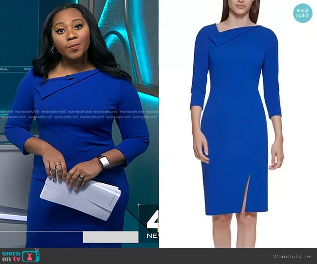 Calvin Klein Foldover-Neck Front-Slit Sheath Dress worn by Kay Angrum on NBC News Daily