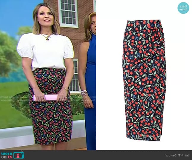 Carolina Herrera Gathered Painterly Midi-Skirt worn by Savannah Guthrie on Today