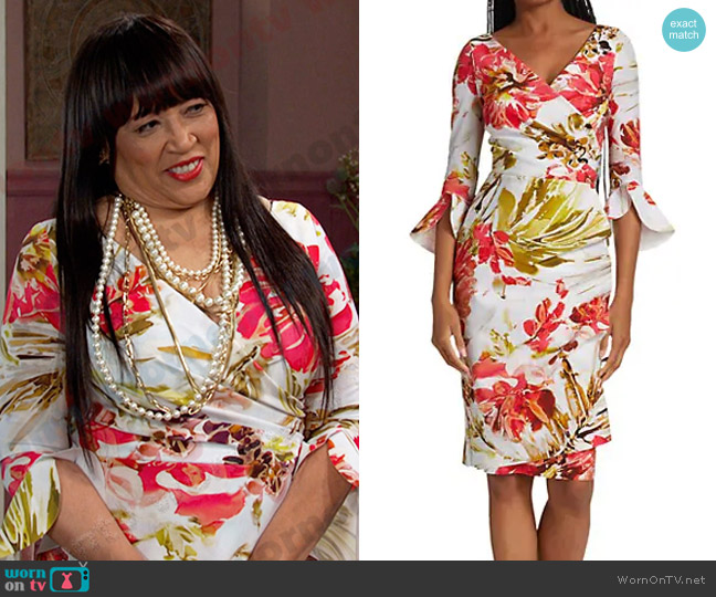 Chiara Boni La Petite Robe Triana Gathered Floral Midi Dress worn by Paulina Price (Jackée Harry) on Days of our Lives