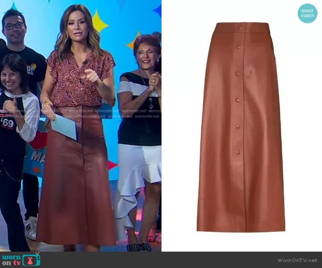 Chloe A-line mid-length skirt worn by Rebecca Jarvis on Good Morning America