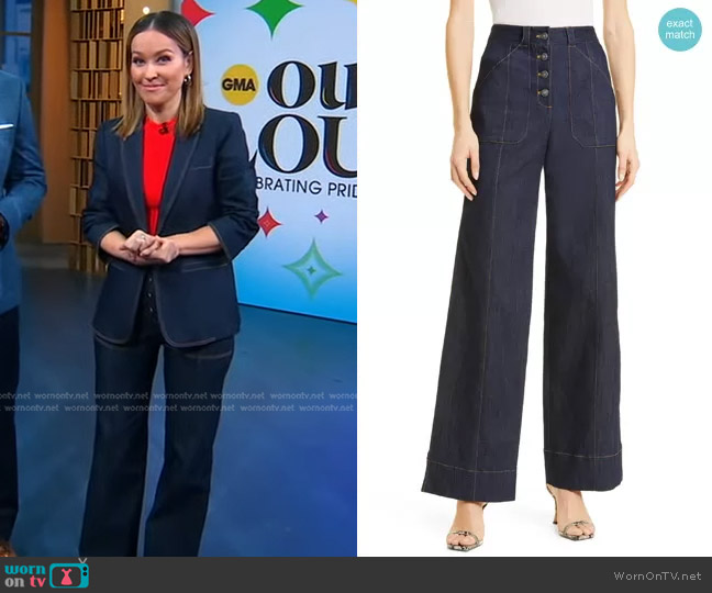 Cinq a Sept Benji Wide Leg Jeans worn by Eva Pilgrim on Good Morning America