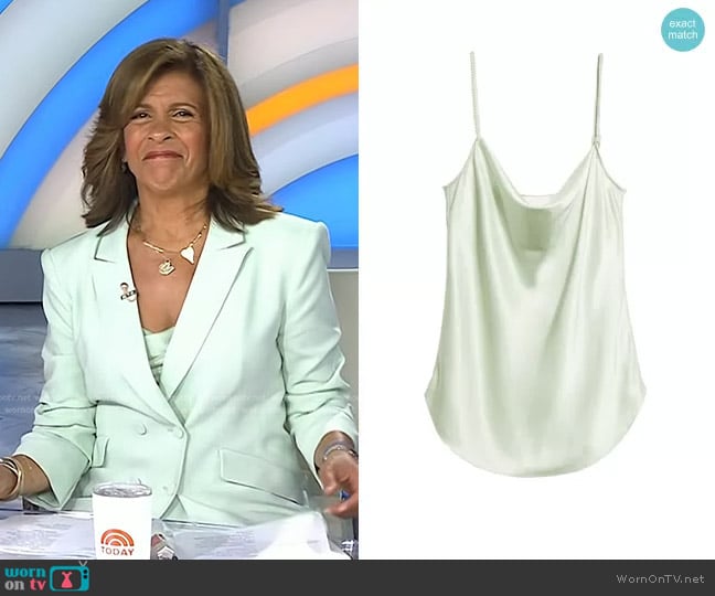 Cinq a Sept Marta Cowl Neck Silk Camisole in Celadon worn by Hoda Kotb on Today