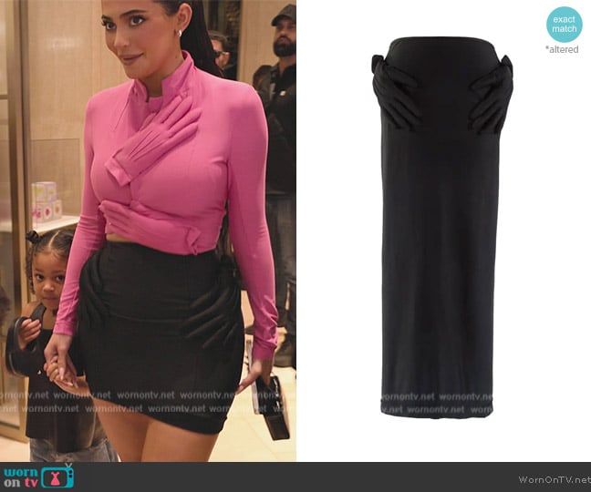 Comme Des Garcons Black Spandex Pencil Skirt with Embossed Gloves worn by Kylie Jenner (Kylie Jenner) on The Kardashians