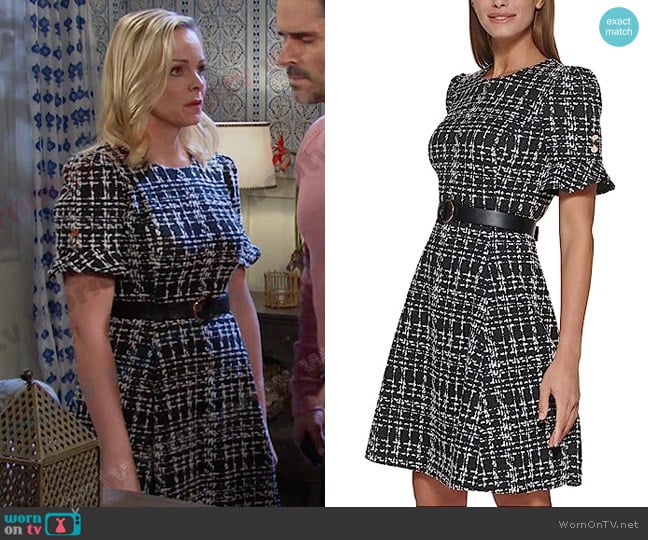 DKNY Flounce Sleeve Fit and Flare with Belt Dress worn by Belle Brady (Martha Madison) on Days of our Lives