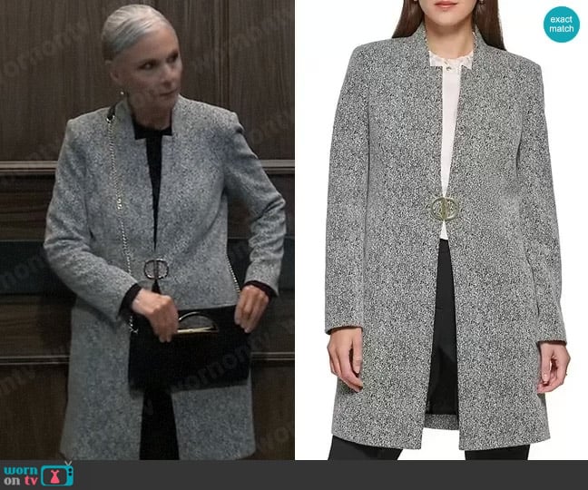 DKNY Point Collar Knit Long Topper Jacket worn by Tracy Quartermaine (Jane Elliot) on General Hospital