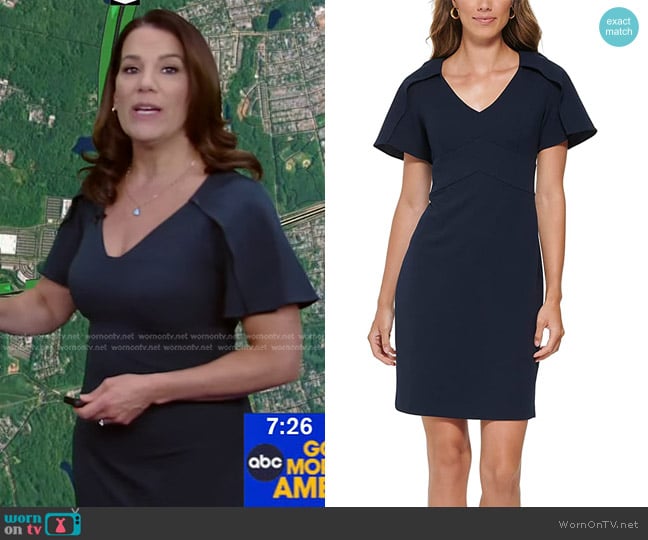 DKNY Cape Sleeve V-Neck Midi Dress in Midnight worn by Heather O’Rourke on Good Morning America