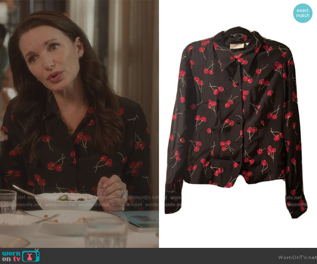 Danna Buchman Cherry Button Down Blouse worn by Charlotte York (Kristin Davis) on And Just Like That