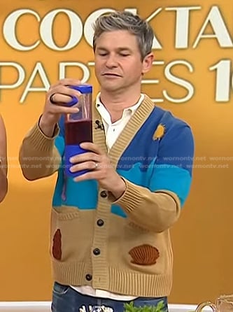 David Burtka's blue and beige embroidered cardigan on Today