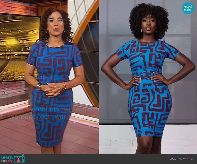 D'iyanu Sabella Dress in Fig Blue Geometric worn by Michelle Miller on CBS Mornings