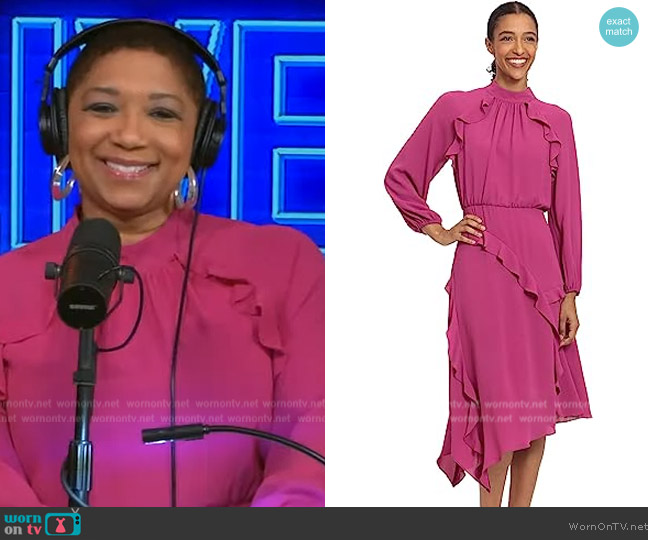 Donna Morgan Mock Neck Multi Ruffle Long Sleeve Dress worn by Deja Vu on Live with Kelly and Mark