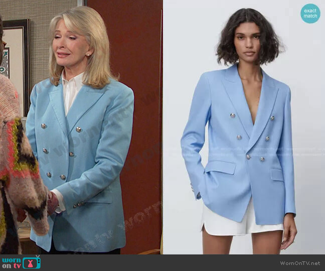 Double Breasted Buttoned Blazer by Zara worn by Marlena Evans (Deidre Hall) on Days of our Lives