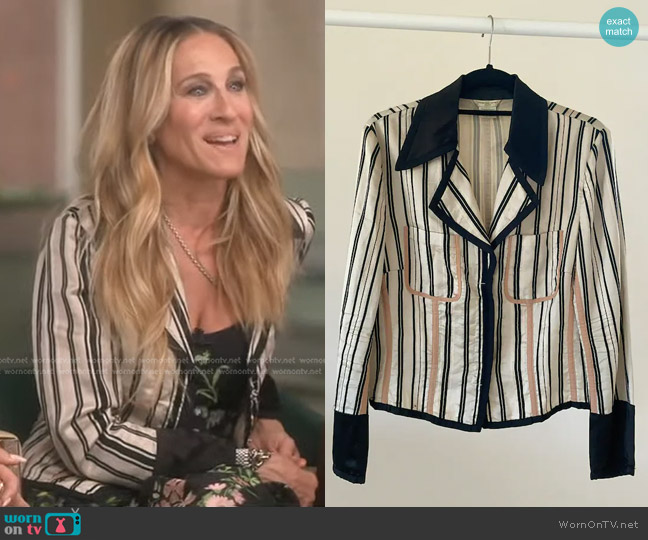 Dries Van Noten Striped Silk Jacket worn by Sarah Jessica Parker on Good Morning America