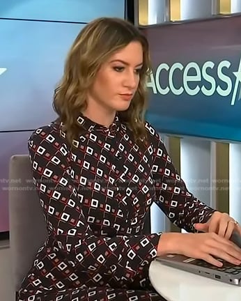 Elizabeth Wagmeister's black geometric print dress on Access Hollywood