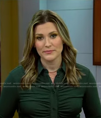 Erin McLaughlin’s green ruched button down shirt on Today