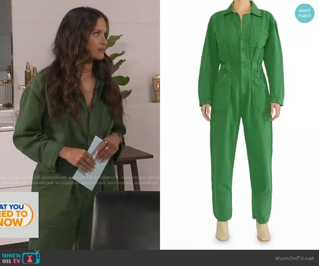 Etica Kingsley Wide-Leg Vintage Twill Utility Jumpsuit worn by Rocsi Diaz on Good Morning America