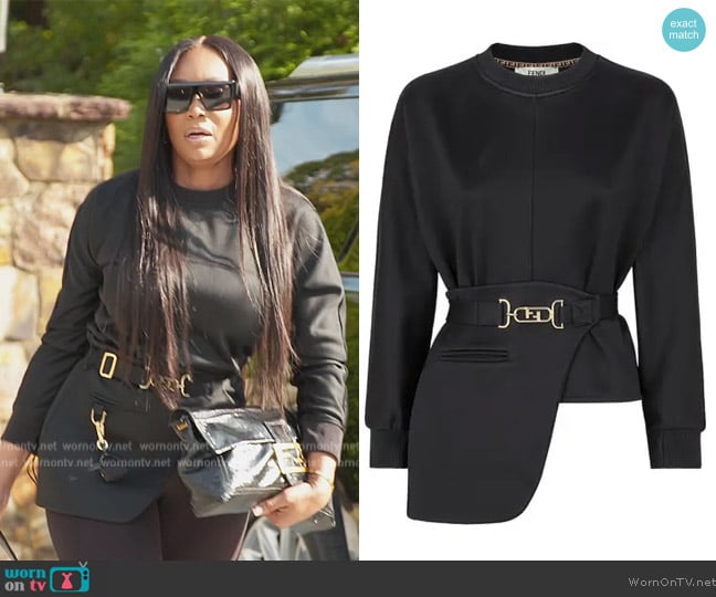 Fendi O'Lock Removable Peplum Belted Jersey Sweatshirt worn by Marlo Hampton on The Real Housewives of Atlanta