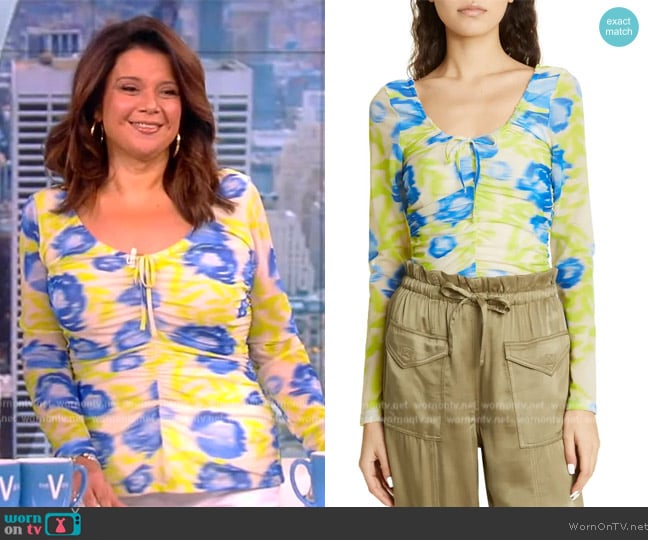 Ganni Ruched Mesh Top worn by Ana Navarro on The View