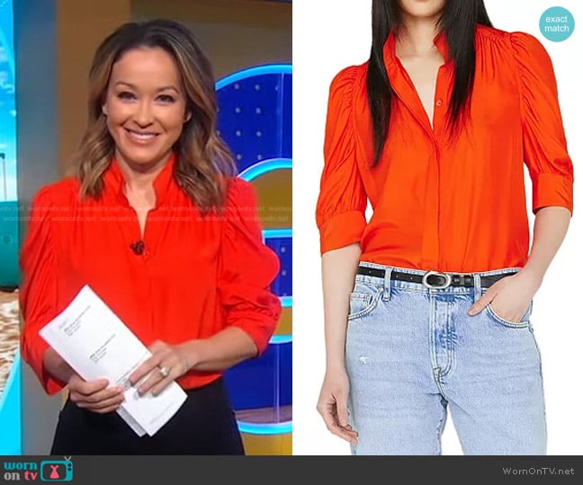 Frame Gillian Shirt in Red Orange worn by Eva Pilgrim on Good Morning America