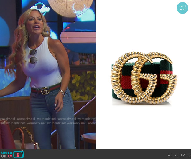 Gucci Canvas Torchon Double G Web Belt worn by Jennifer Pedranti on The Real Housewives of Orange County