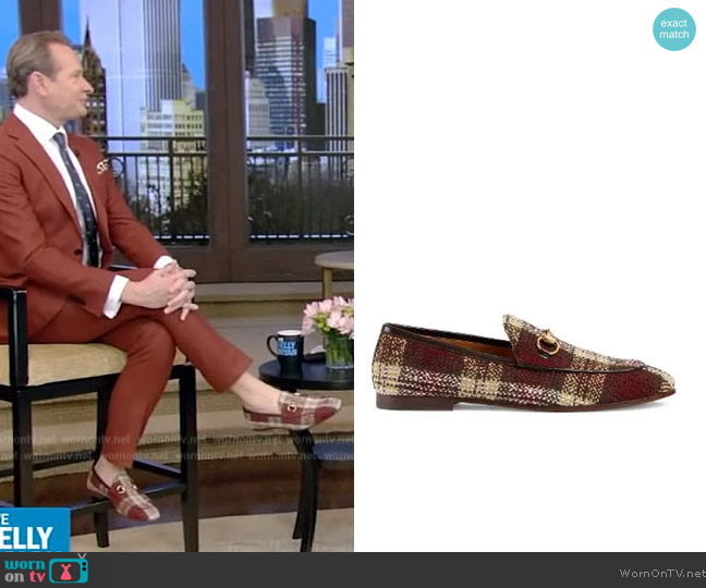 Gucci Jordaan tartan tweed loafers worn by Carson Kressley on Live with Kelly and Mark