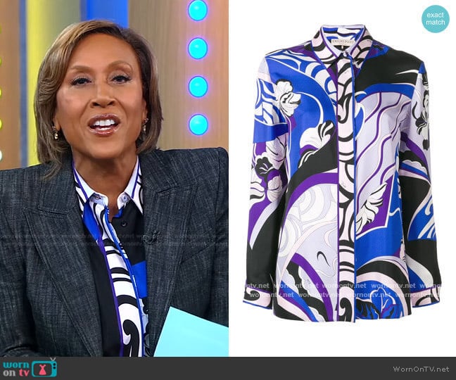 Emilio Pucci Hanami Print Silk Shirt worn by Robin Roberts on Good Morning America