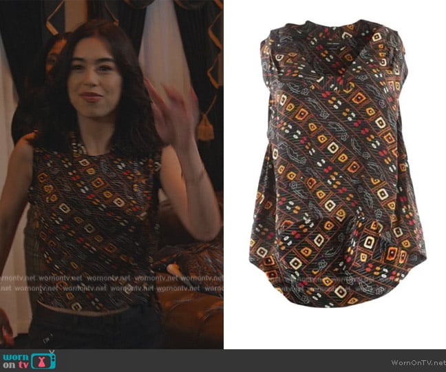 Isabel Marant Black Printed Top in Tyron Print worn by Jade Bender (Jade Bender) on Never Have I Ever