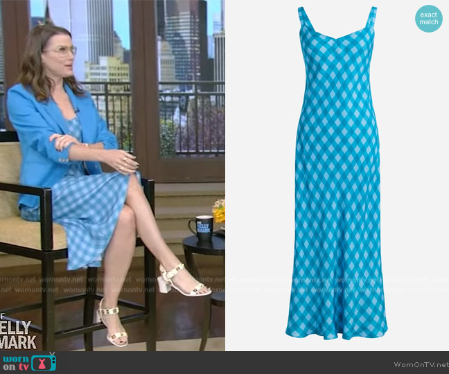 J. Crew Gwyneth V-neck cupro-blend slip dress in gingham worn by Bridget Maoynahan on Live with Kelly and Mark