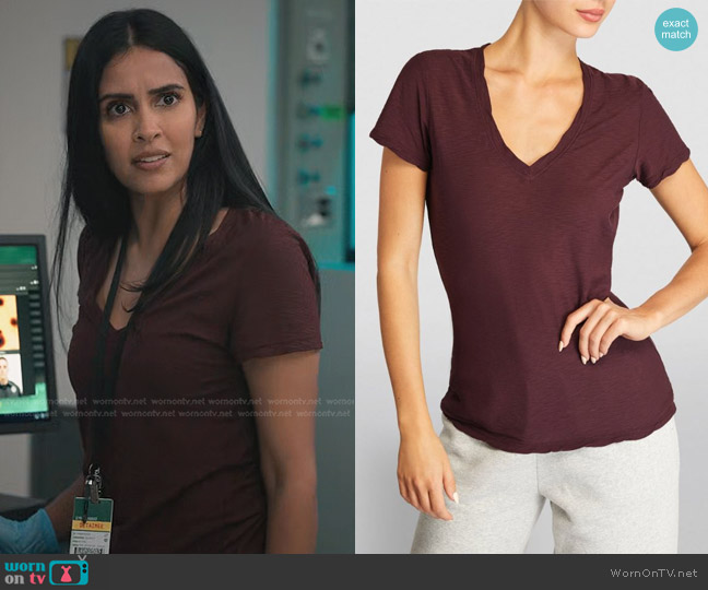 James Perse Binding T-Shirt worn by Saanvi (Parveen Kaur) on Manifest