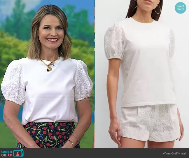 Jason Wu Eyelet Puff-Sleeve Tee worn by Savannah Guthrie on Today