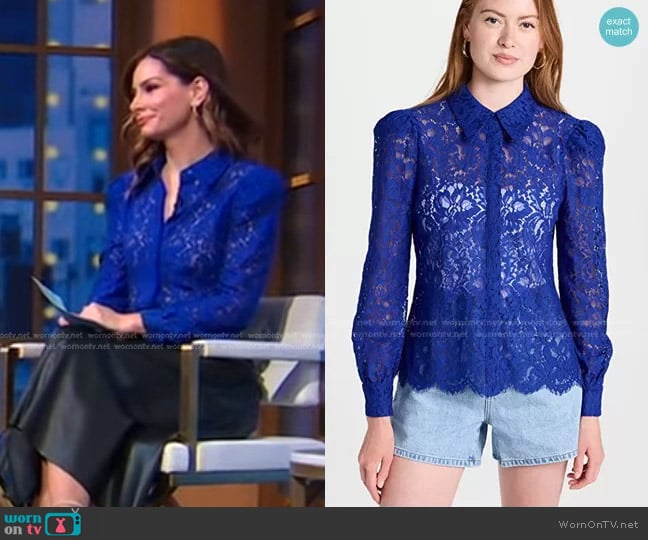 L'Agence Jenica Lace Blouse worn by Rebecca Jarvis on Good Morning America