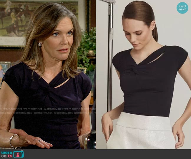 Joeffer Caoc Jersey Twist Front Top in Navy worn by Diane Jenkins (Susan Walters) on The Young and the Restless