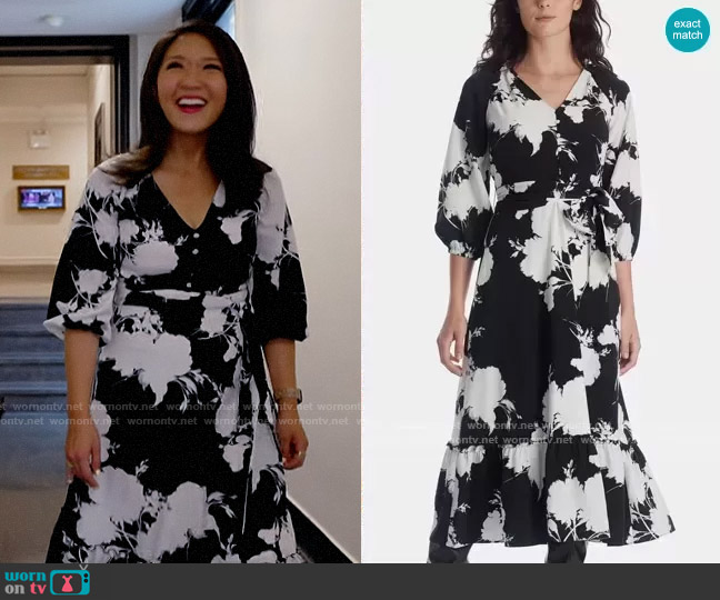 Karl Lagerfeld Floral Printed Silky Crepe Midi Dress worn by Nancy Chen on CBS Mornings