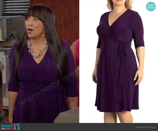 Kiyonna Essential Wrap Dress in Plum Passion worn by Paulina Price (Jackée Harry) on Days of our Lives