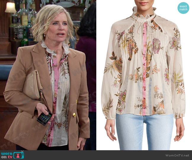 Kobi Halperin Joanna Floral Pleated Blouse worn by Kayla Brady (Mary Beth Evans) on Days of our Lives