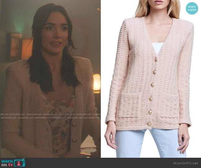 L'Agence Sue Texture Cardigan in Petal worn by Bess (Maddison Jaizani) on Nancy Drew