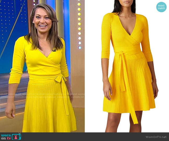 Lauren Ralph Lauren Crossover Dress in Yellow worn by Ginger Zee on Good Morning America