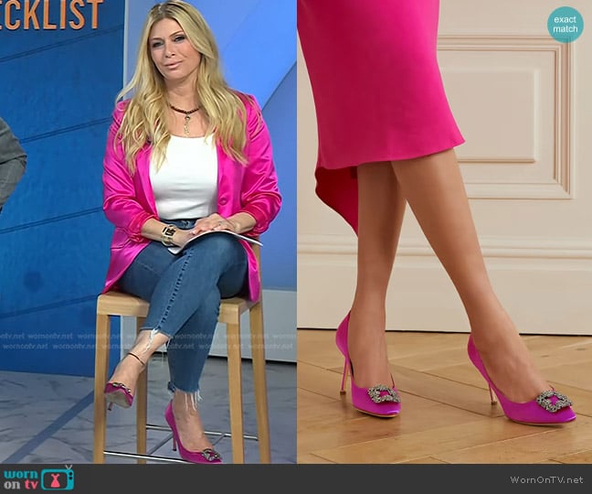 Manolo Blahnik Hangisi Embellished Satin Pumps worn by Jill Martin on Today